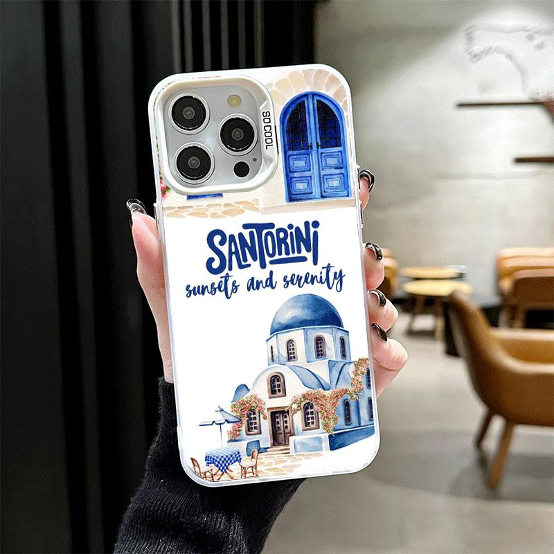 Santorini Greece Summer Soft Phone Case for iPhone 15 16 17 Pro Max 17Air 16E 14 Plus 13 12 Mini Shockproof Cover Back Shell