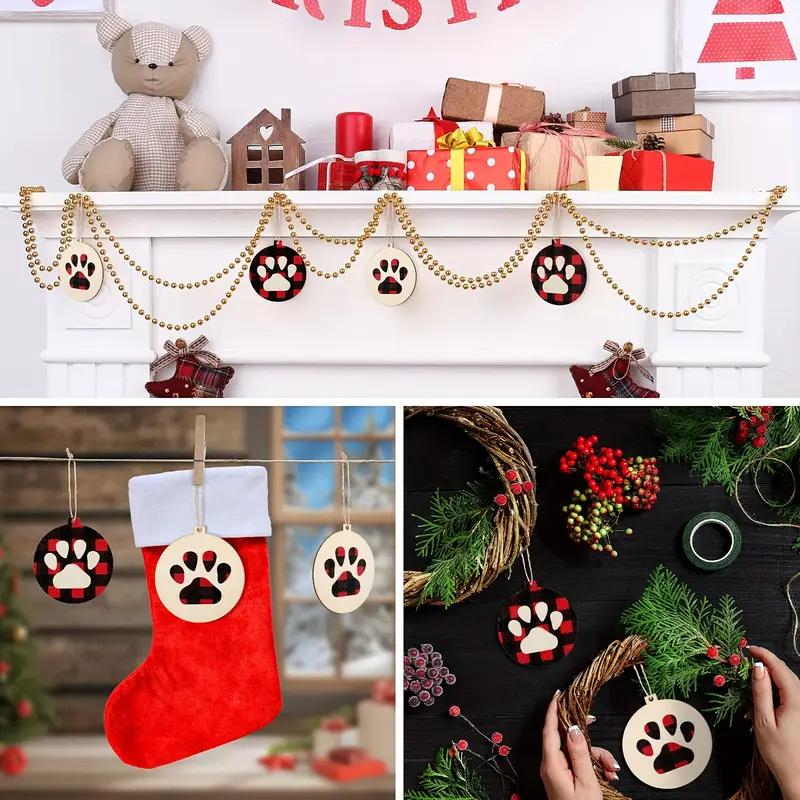 18 Pcs Christmas Dog Paw Wooden Ornaments Tree Hanging Tag Christmas Hanging Ornaments with Ropes for Tree Decor
