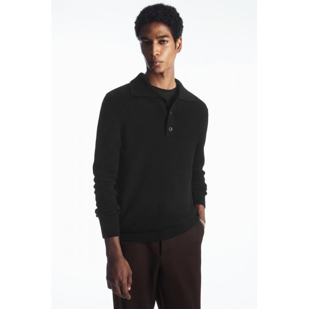 

Рубашка поло COS Japan стандартного кроя из шерсти и кашемира Black/XS