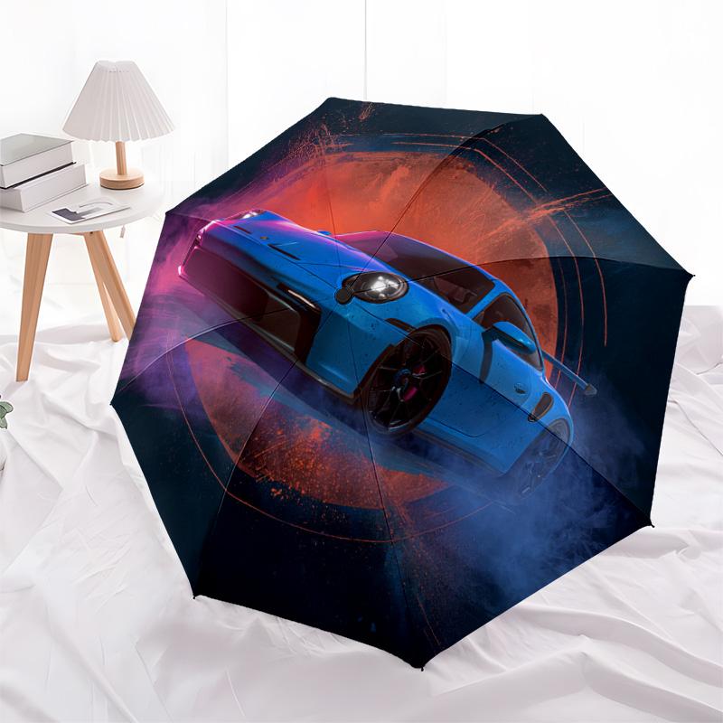 1 PC Automatic Folding Umbrella - Blue Car Pattern, Portable & Foldable Design with 8 Ribs, Christmas Birthday Gifts