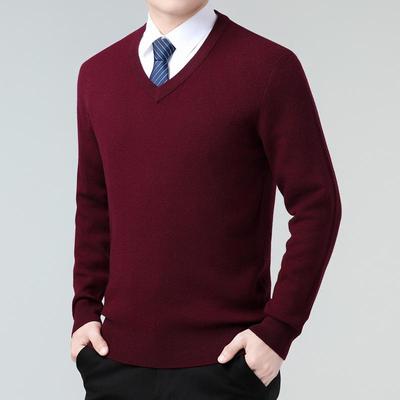 Men's Versatile V-Neck Cashmere Sweater: Warm Autumn/Winter Knit for Middle-Aged & Young Adults
