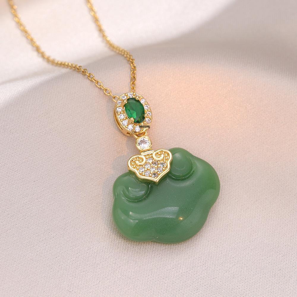 

Ретро Изумрудный Замок Циркон Подвеска - Женское Ожерелье из Титановой Стали