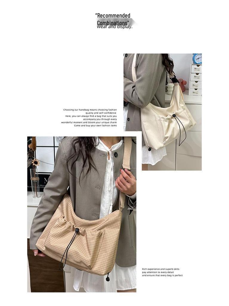 Korean Style Plaid Dumpling Bag: Women's 2026 Versatile Drawstring Crossbody