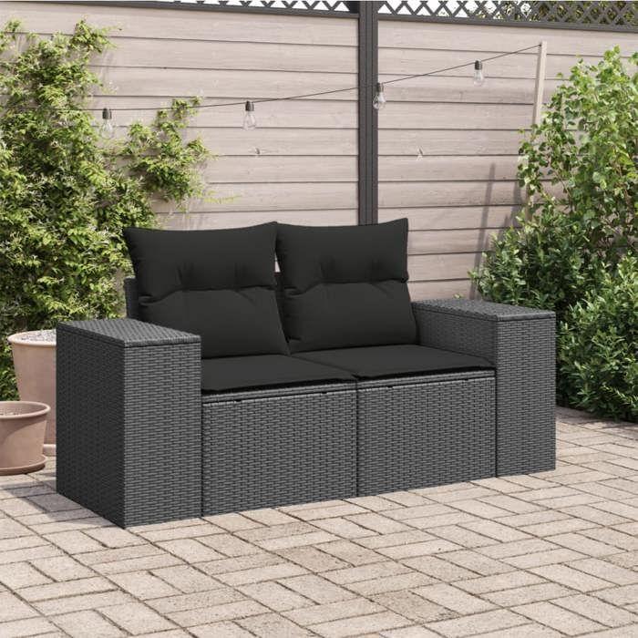 VidaXL Garden Sofa with Cushions 2 Seater, Seat with Backrest and Armrest, Outdoor Patio Terrace Furniture, Black 365974