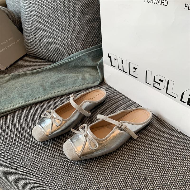 

Bow half slippers flat-bottomed bag head cool slippers fattened and widened women s shoes 35 серебряный
