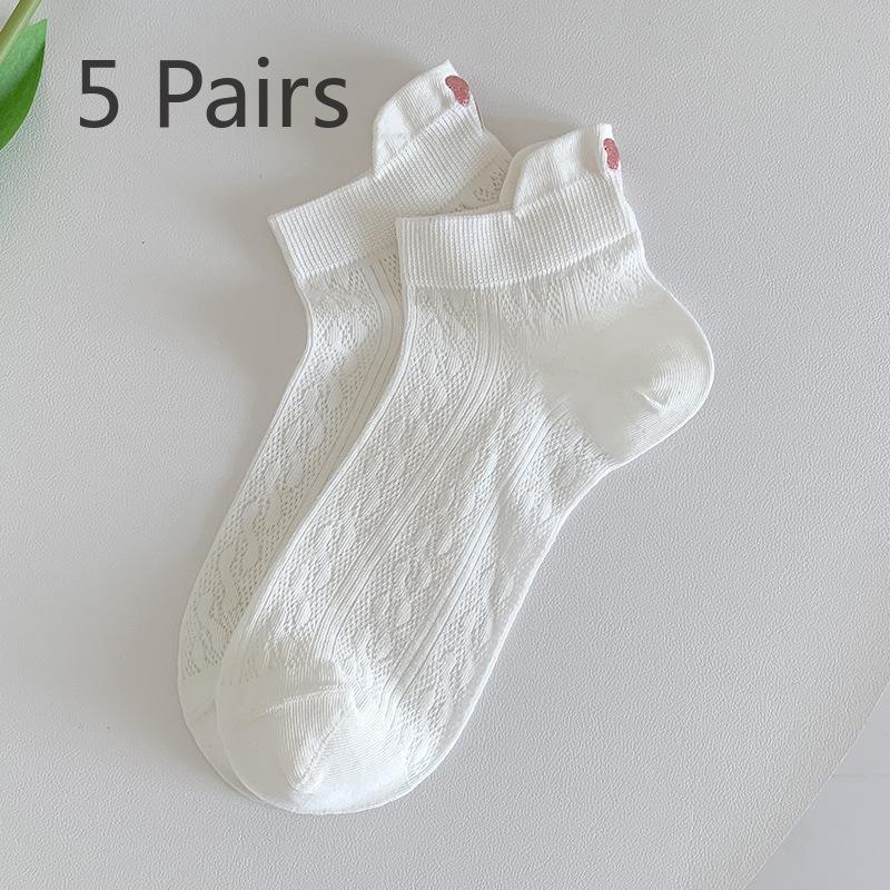 5 Pairs of Women's Summer Thin Bow Lovely Mesh Breathable Short Socks