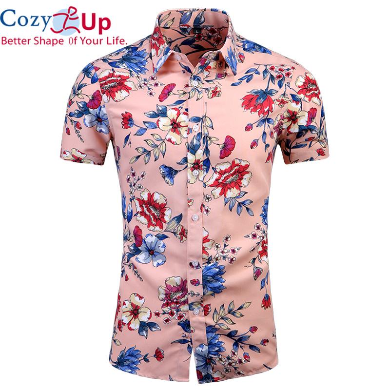Cozy Up Cămașă florală Cămăși pentru bărbați cu mâneci scurte din bumbac pentru plajă Cămăși casual cu nasturi