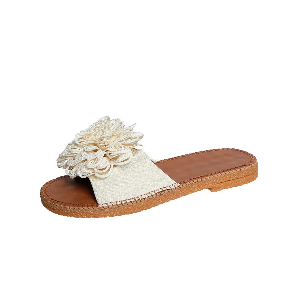 Fashion Women Flower Flat Slippers Casual Walking Shoes Female Summer Fashion Dress Sandals Outdoor Pink Shallow Zapatillas Mujer