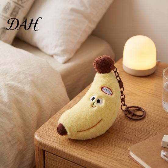 Small Banana Plush Toy Cute Keychain, Soft Stuffed Fruit Pendant Funny Gift for Kids with Embroidered Face, Cartoon Bag Charm Backpack Decorative