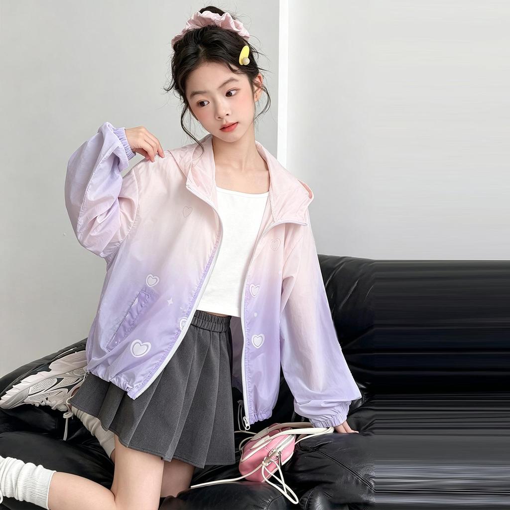 2026 New Korean-Style Ice Silk Gradient Sun Protection Jacket for Girls