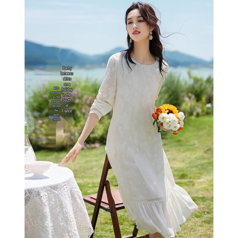 

Demana Осень Элегантное Текстурированное Жаккардовое Шифоновое Платье Прямого Кроя с Подолом XL