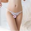 Pearl Massage Open Crotch Thong: Transparent Embroidery Low Waist T-Pant Lingerie