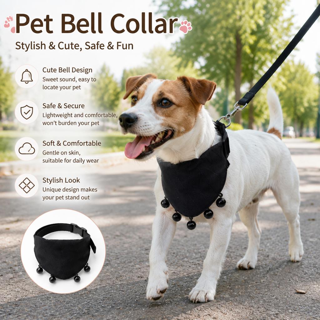 Adjustable Collar Medium Small Dog Dirt‑Resistant Anti‑Lost Bell Style Scarf Comfortable Breathable No‑Choking Neck Pet Supplies