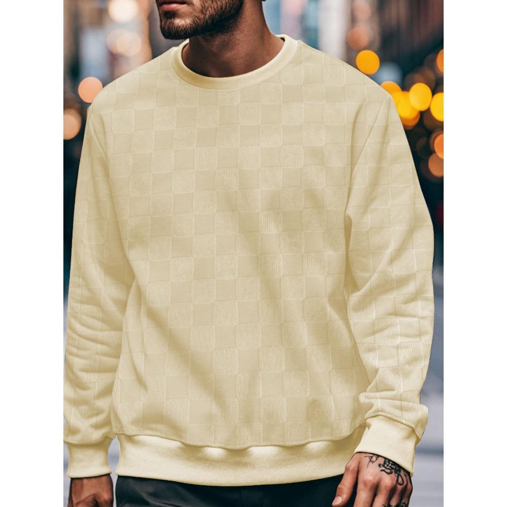 

Модный мужской свитшот с длинными рукавами и круглым вырезом, свободного кроя, с клетчатой вышивкой терри XXXL хаки