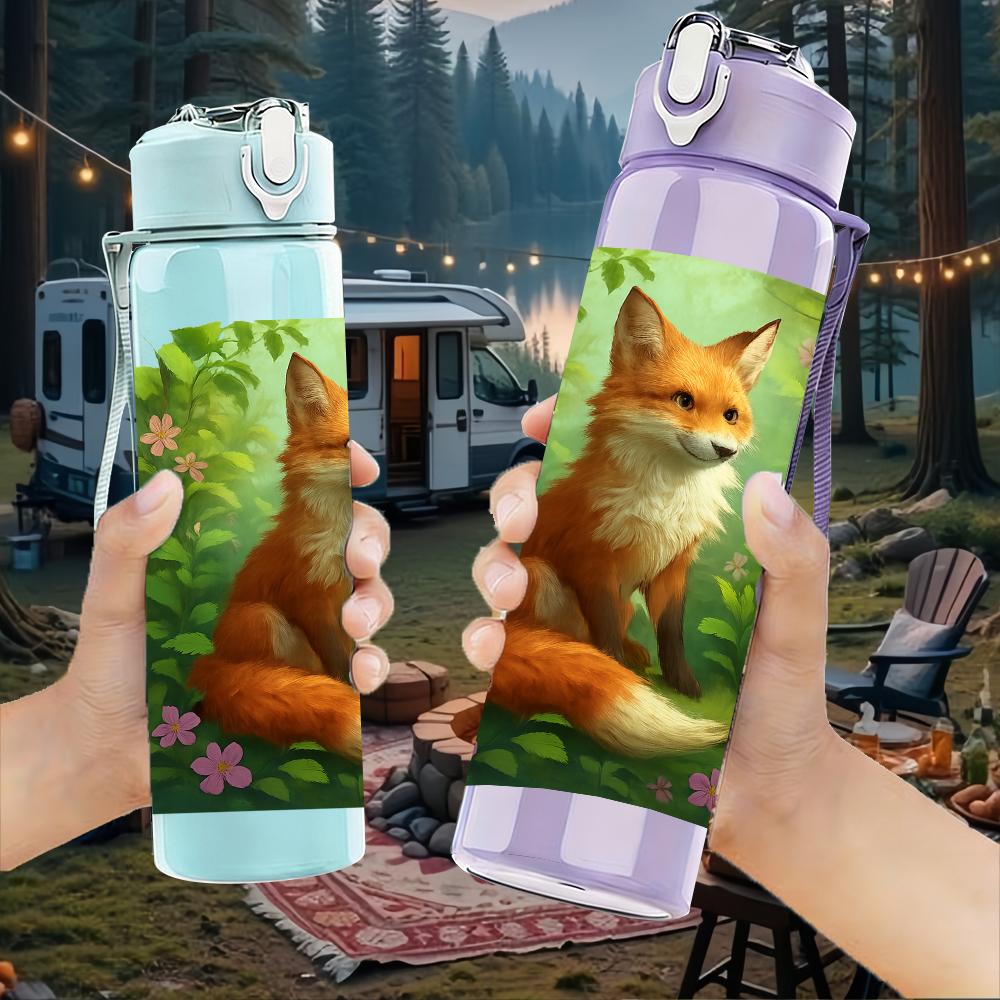 1pz Busto di Volpe Rossa Selvatica 750ml Plastica Colorata Borraccia Sportiva Tappo Flip-Top Anti-Goccia Per Sport Ufficio Uso Domestico