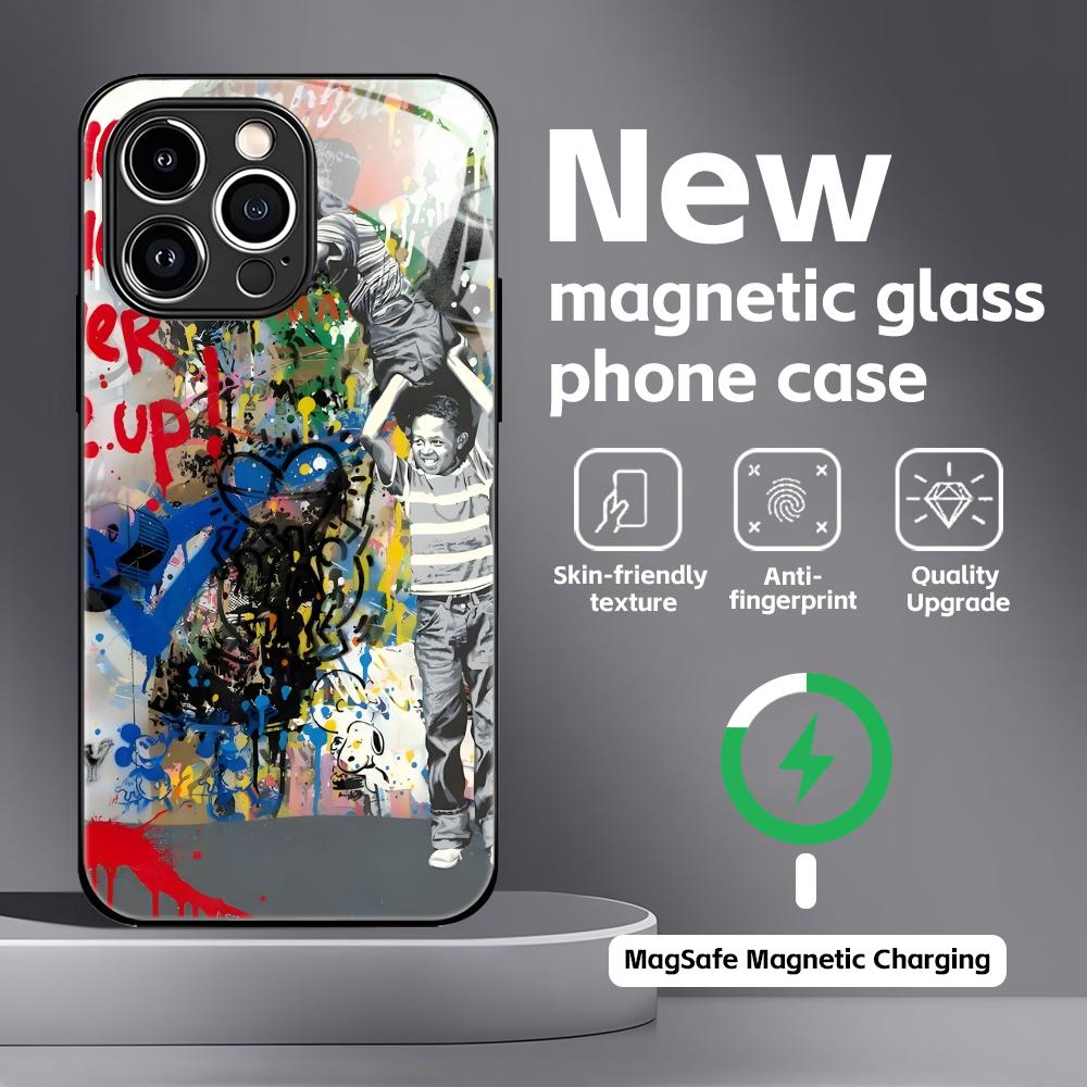 Banksy Graffiti Art Phone Case For iPhone17 16 15 14 13 12 11 X XR XS 8 Plus Mini Pro Max Glass Magnetic Case