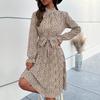 Women's Fashion Spring Fall Polka Dot Print Long Sleeve O-Neck High Waist Casual Dresses
