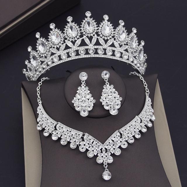 Baroque Blue Crystal Bridal Jewelry Sets for Women Tiaras Crown Earrings Necklace Sets Bride Wedding Dress Dubai Jewelry Set