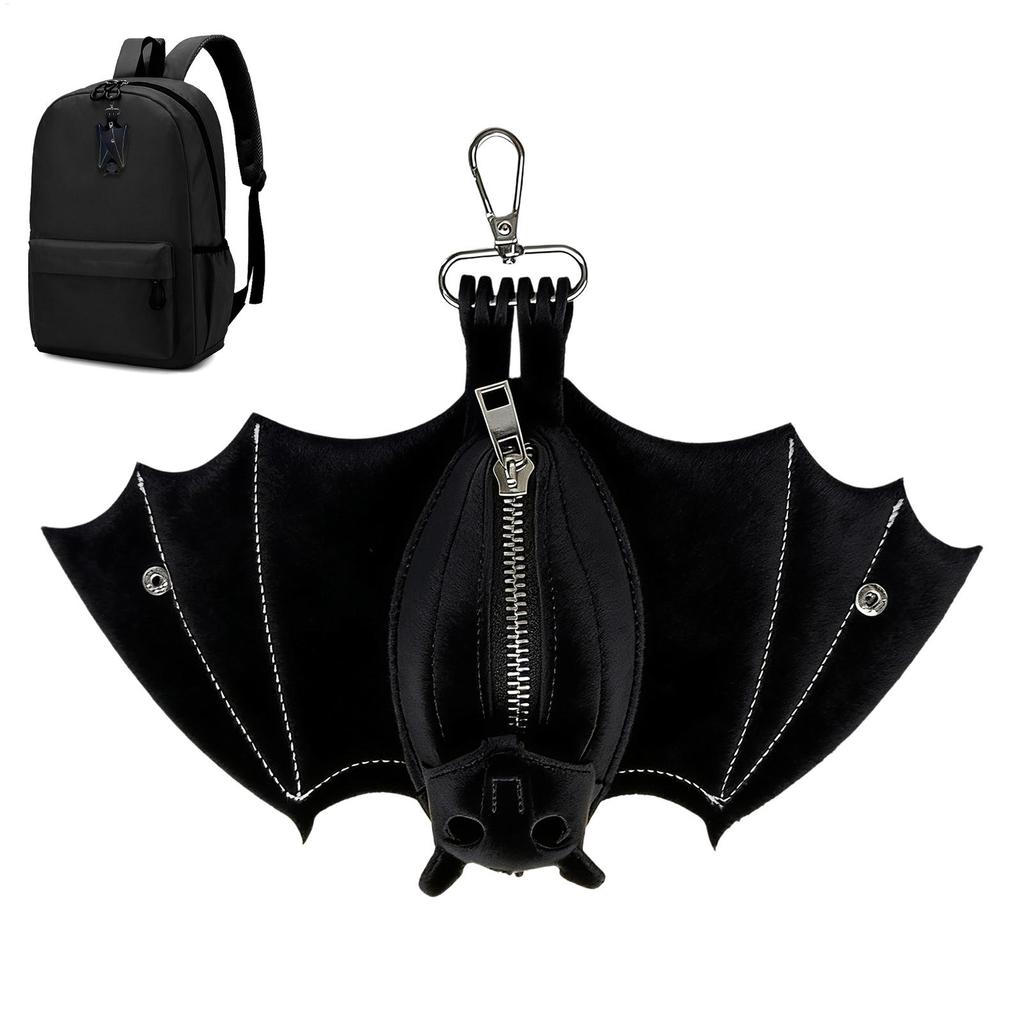 20cm PU Leather Bat Gothic Coin Purse with Foldable Wings Keychain Change Purse for Shopping Travel Work School Outdoor DailyUse