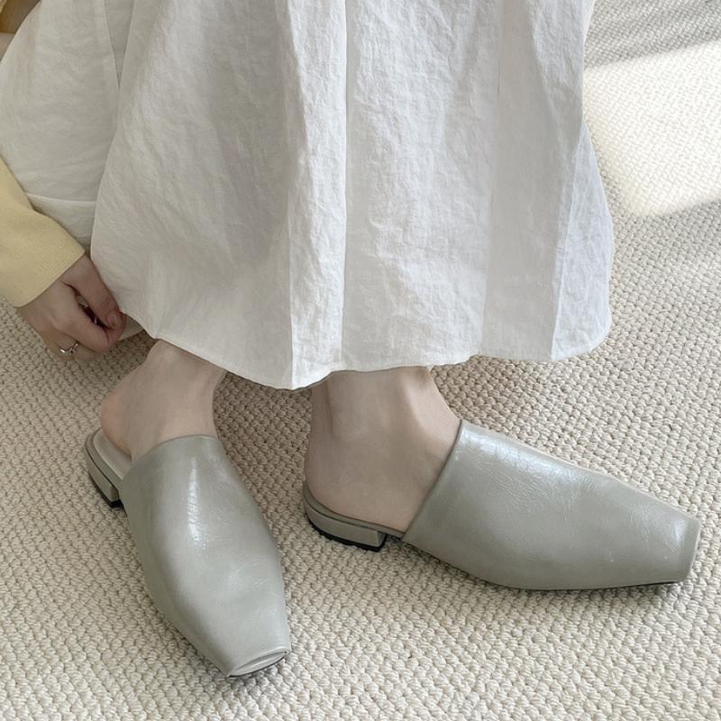 Simple Solid Color Square Toe Ladies Slippers Fashion Soft Bottom Beach Sandals  Summer Sexy Backless Non-slip Mule Female
