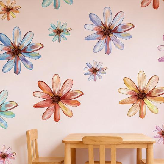 Flower Wall Decals Hand-painted Spring Wildflower Wall Stickers Peel And Stick Floral Wall Art Decor for Girls Bedroom Nursery Classroom Living Room