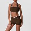 Women's Colorblock Trim Sports Bra with Crossover Waist Shorts Two Piece Yoga Workout Set