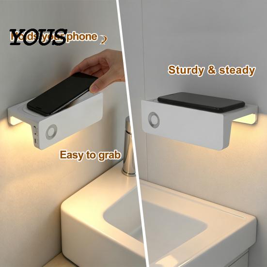 Battery Operated Wall Sconce Motion Sensor Night Light with Phone Stand, 3000K Warm Glow, 30 Degrees Downward Rechargeable Bedside Lamp Beam, No