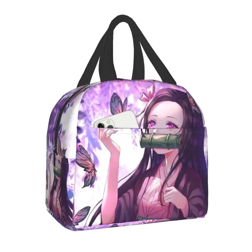 Niedliche Anime Muichiro Tokito Isolierte Lunchtasche für Frauen Kimetsu No Yaiba Kühltasche Thermische Bento-Box Schulfutter-Aufbewahrungstasche