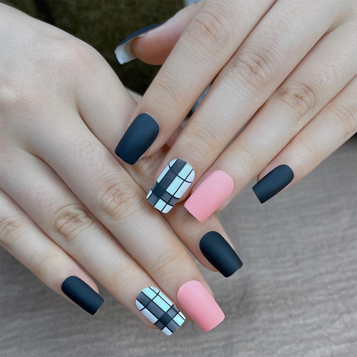

Checkerboard Nail Art: Autumn & Winter Chinese Style False Nail Stickers