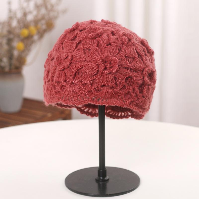 

Жіноча мила модна в’язана вовняна шапка з порожнистими головними уборами в стилі ретро в стилі мережива 55-60cm