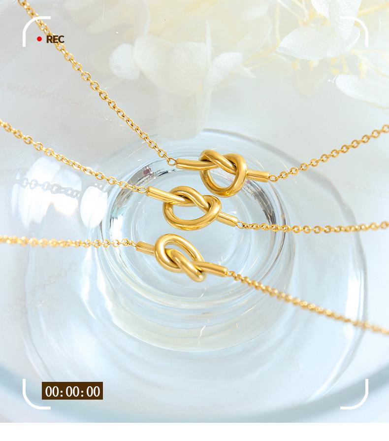 European & American Minimalist Knot Heart Geometric Necklace in Titanium Steel