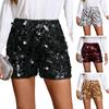 Women's Sparkly Sequin Shorts Stretchy Going Out Party Clubwear Sexy High Waist Straight Leg Mini Shorts