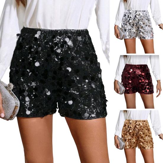 Women's Sparkly Sequin Shorts Stretchy Going Out Party Clubwear Sexy High Waist Straight Leg Mini Shorts