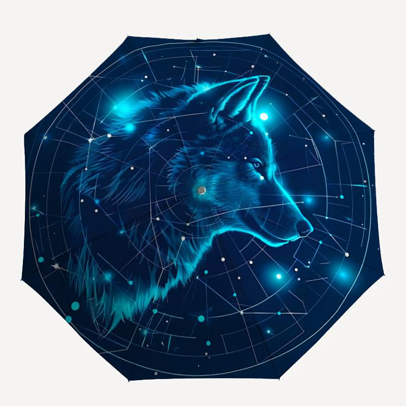 

1pc Wolf Constellation Compact Travel Umbrella, Automatic Folding Lightweight Windproof 8-Bone Reinforced Design, Portable for Backpack Dura