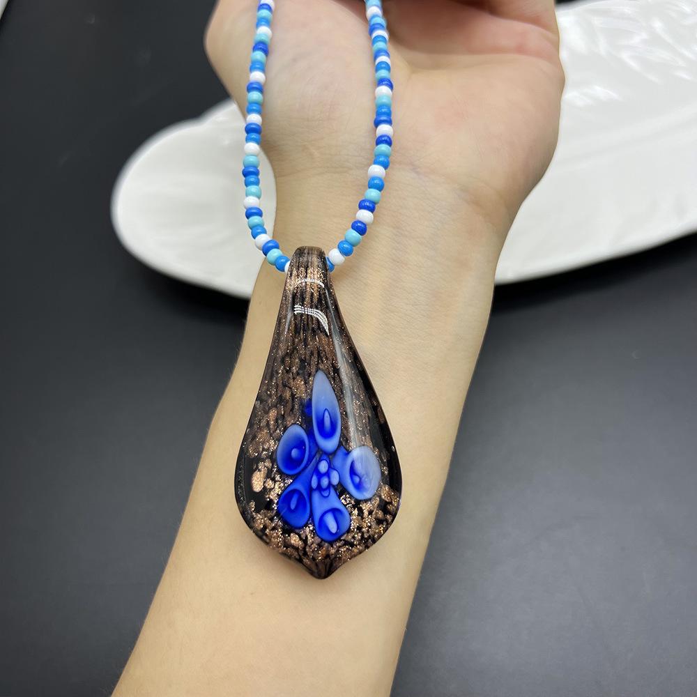 Blue Series Glass Rice Bead Necklace with Flower, Heart, and Starfish Pendants