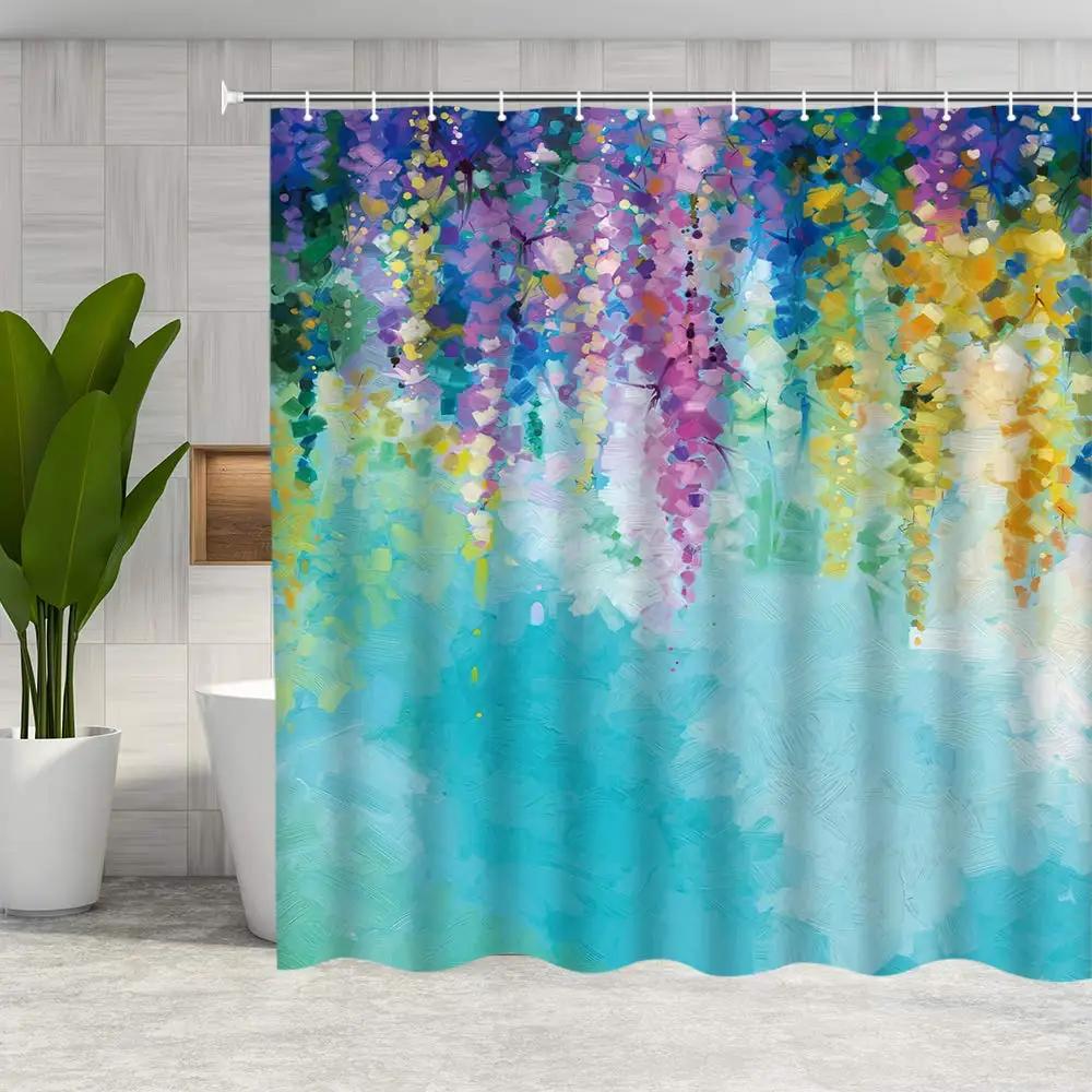 Vibrant Floral Shower Curtain, Waterproof Fabric with Artistic Garden Design for Lively Bathroom Decor, Adds Natural Charm