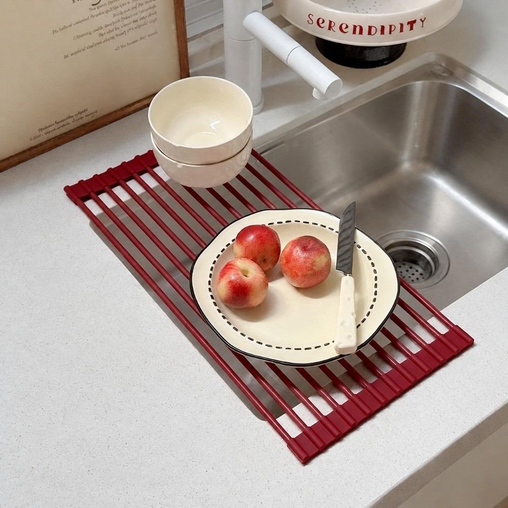 Silicone Silicone Over Sink Dish Drainer Roll Up Drain Basket Drain Grille Kitchen Sink