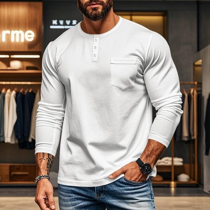 Men's Autumn and Winter Round Neck Long-sleeved T-shirt Slim Breathable Pullover Casual Long-sleeved Bottoming Shirt Tops