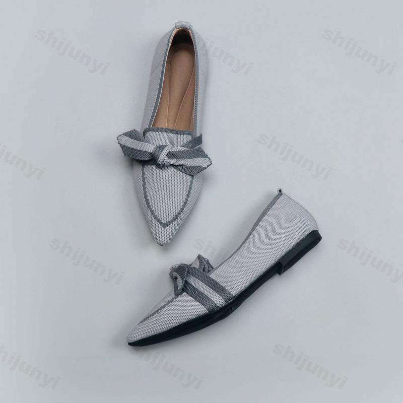 Women's Boat Shoes Spring Autumn Breathable Knitted Soft Sole Flat Shoes Casual Lightweight Large Size Pointed Low Heel Shoes