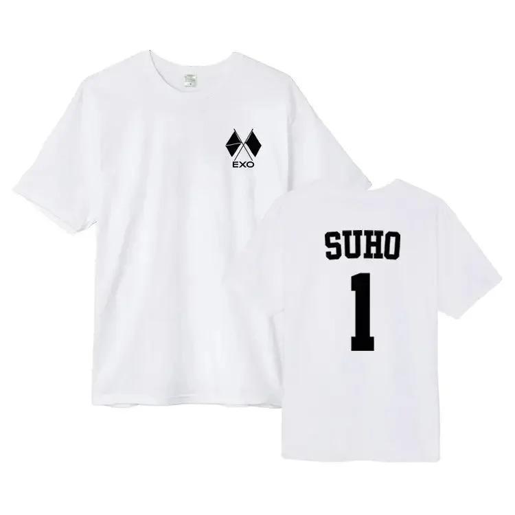 

2026 E X O Album Baekhyun Chanyeol Wu Shixun Kim Jongin Short Sleeve Men Women T-Shirt Unisex Print Performance Clothes Crew Neck Cotton XXXL слонова кістка