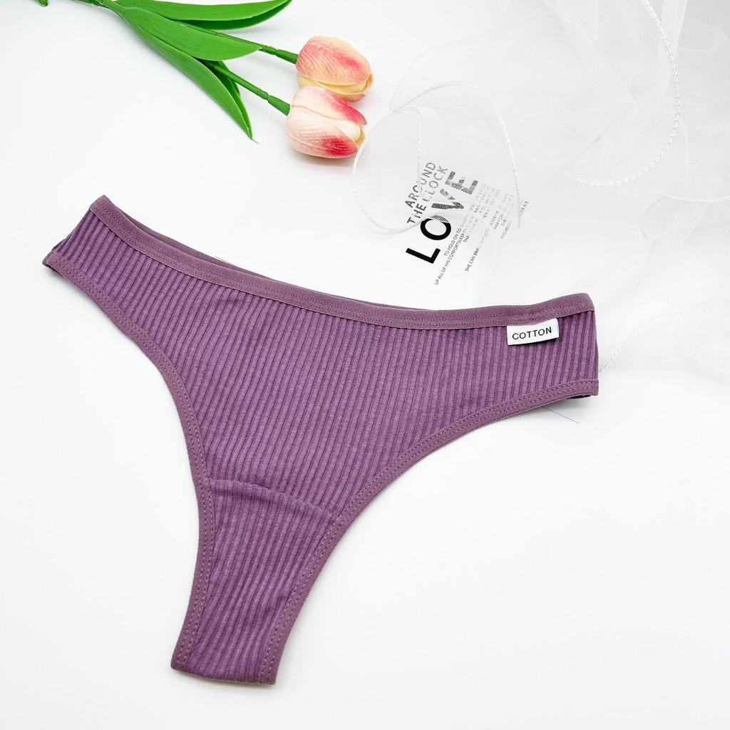 Women's Low Waist Ribbed Cotton Thong Bikini
