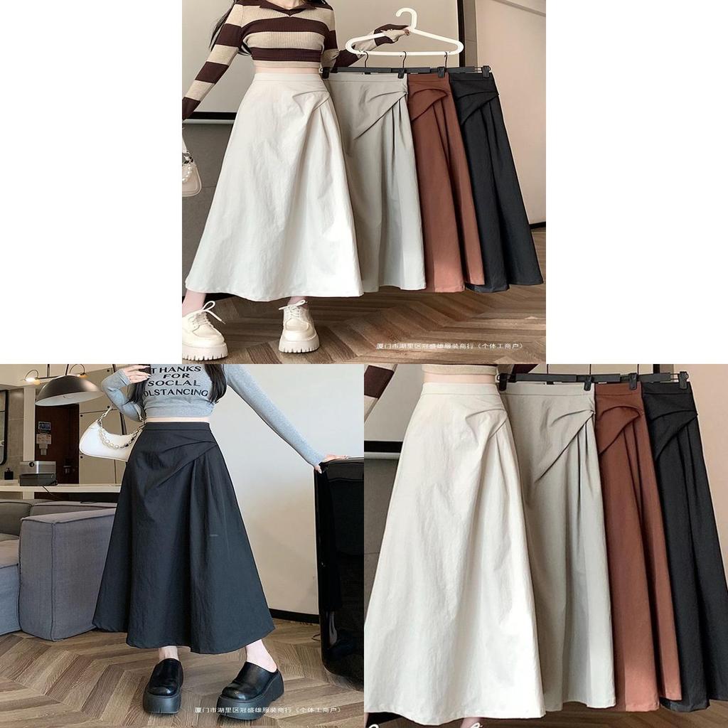 Womens Black Irregular Hem Cotton Blend Midi Skirt For Autumn Winter Fashion