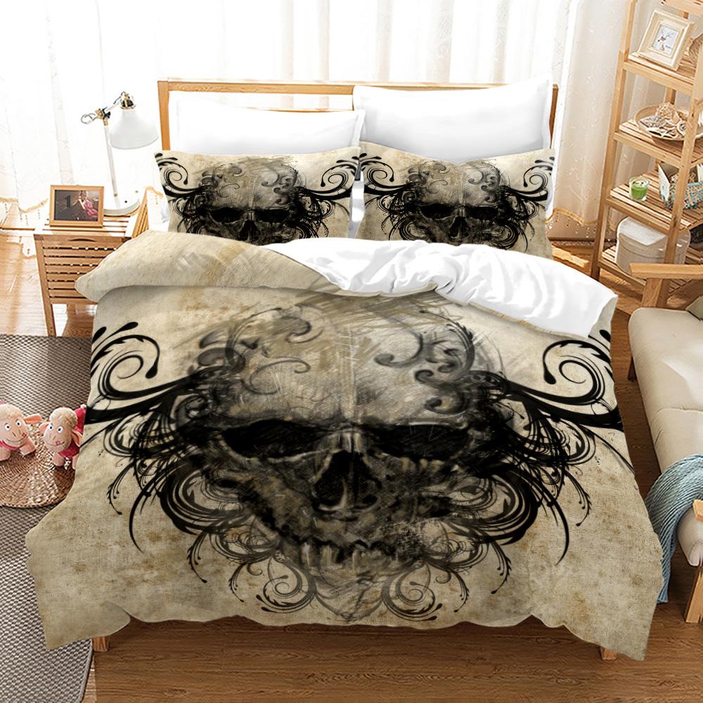 

Черное постельное белье с принтом черепа, односпальная двуспальная кровать, полноразмерная наволочка и пододеяльник, 2 или 3 чехла с принтом черепа, удобное украшение для дома EU King 220x240cm