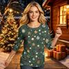 Women's Fashion Casual Three-Quarter Sleeve Christmas Print Neck Top