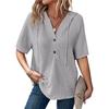 Dames Zomer 2025 Wafelbrei V-hals Hoodie – Korte Mouw, Lichtgewicht, Trekkoord Top