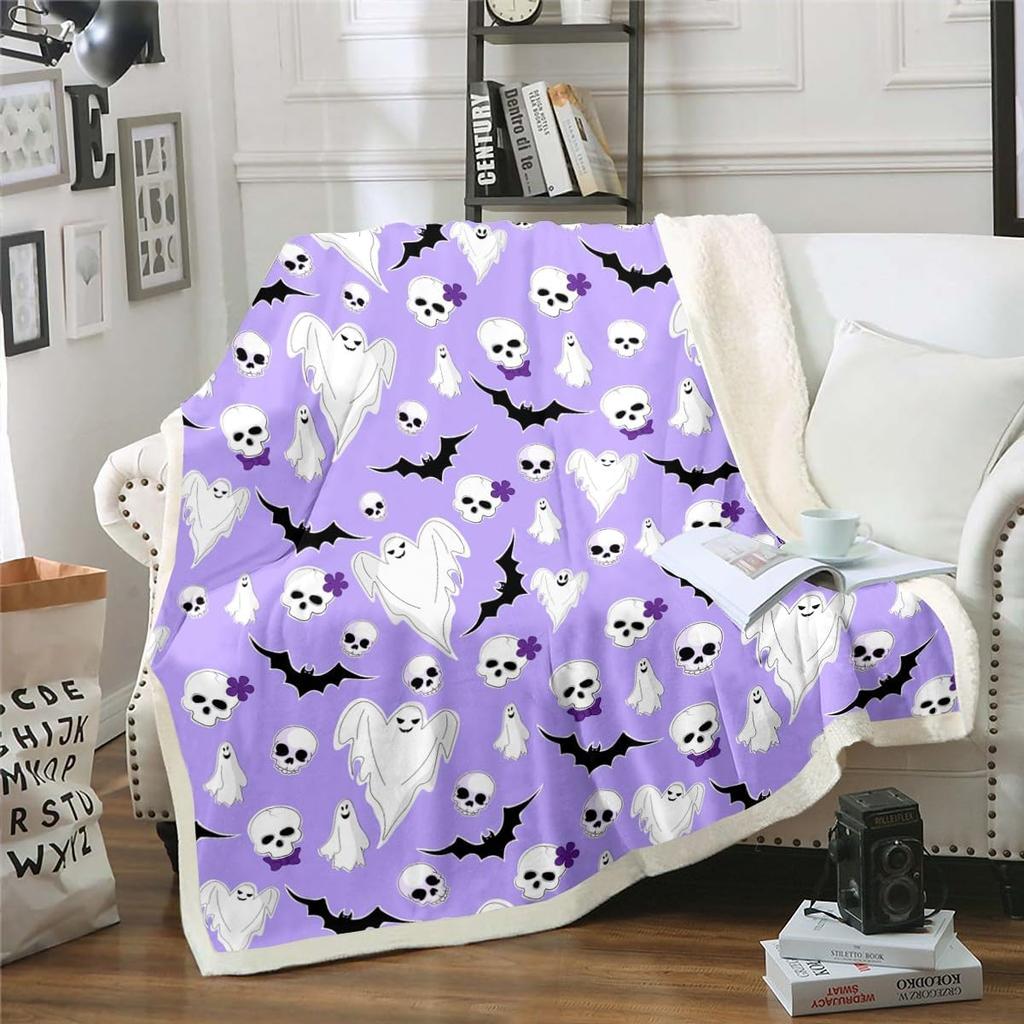Halloween Ghost Blanket Soft Fleece Throw Pumpkin Spider Web Design Home Decor Party Gift Kids Room