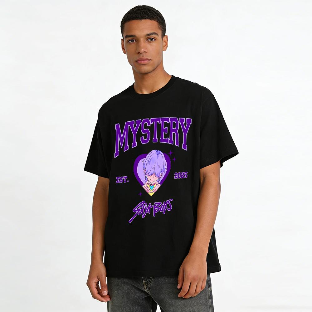 2025 New MYSTERY SAJA BOYS Purple Hair Heart Print Casual Top Unisex Loose T-Shirt Pure cotton T-shirt