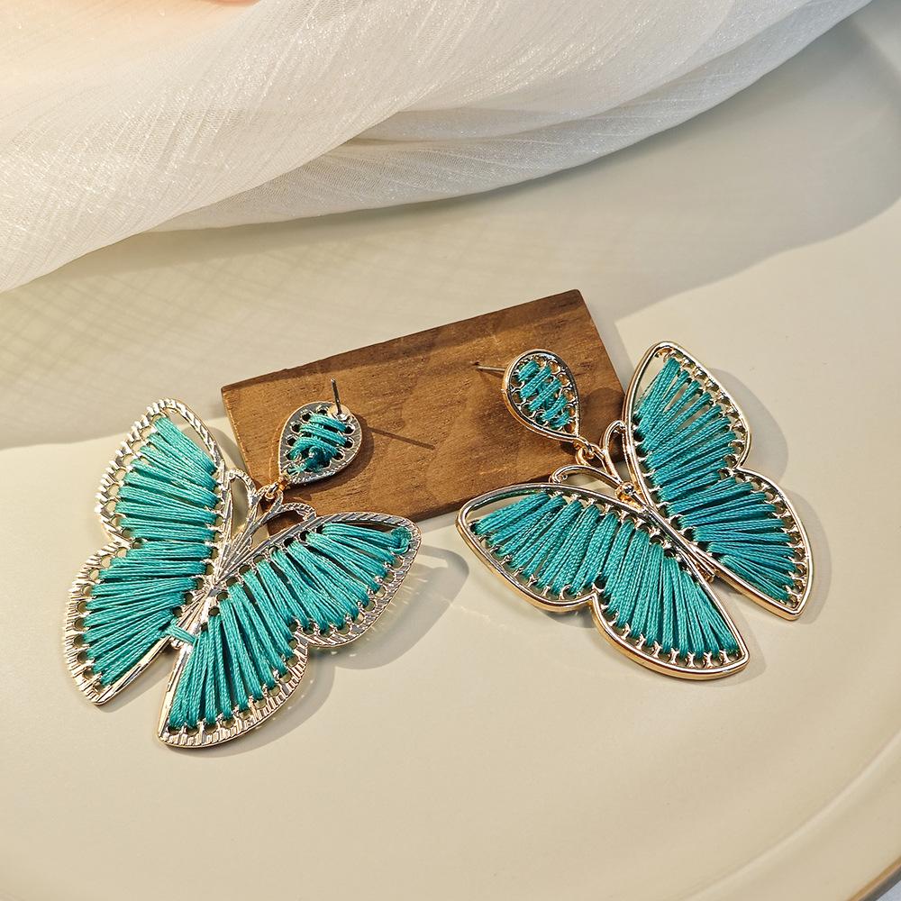 Bohemian Handmade Woven Earrings with Butterfly Design for Women, Vacation Style