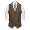 Gilet da uomo retrò con risvolto, alla moda, in tweed grezzo, con tasche, stile casual britannico, vintage, da gentiluomo, per il tempo libero, da festa