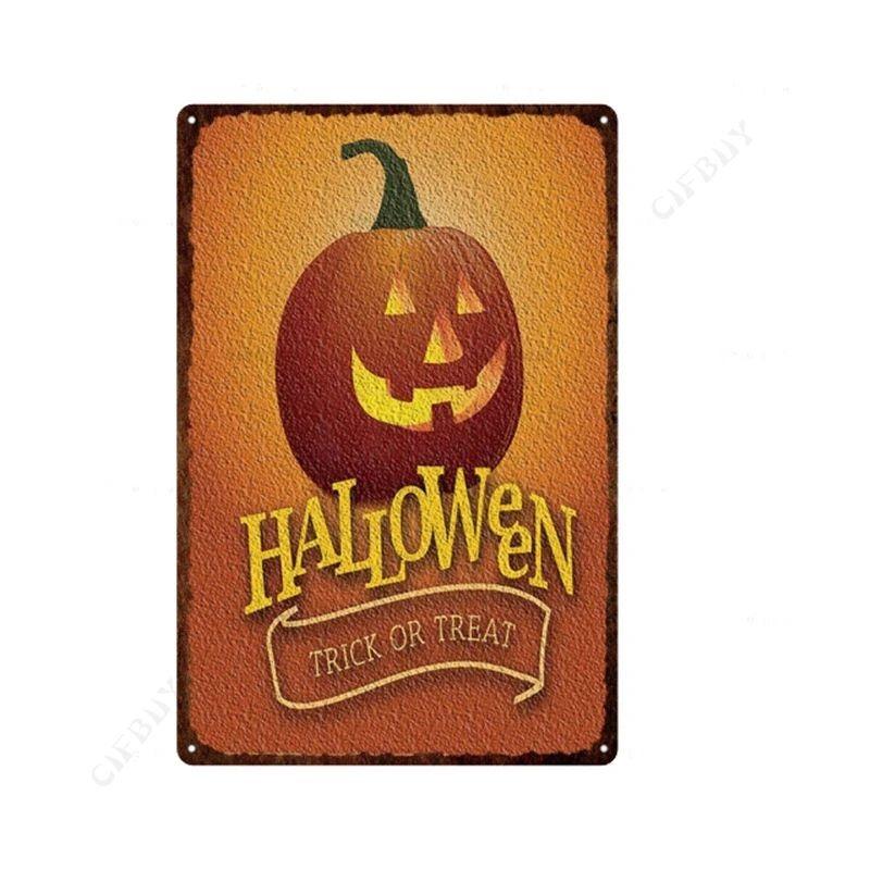 Halloween Metal Sign with Pumpkins, Fall Decor 20x30 Cm